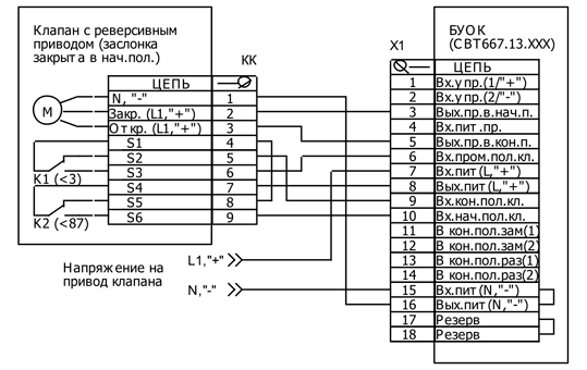 Схема подключения клапана дымоудаления с реверсивным приводом